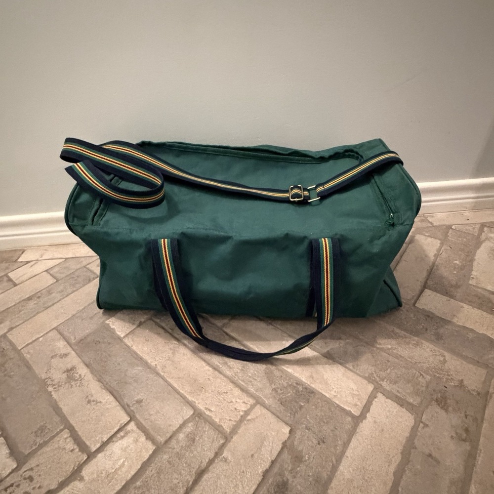 90s Ralph Lauren Polo Uni Green Canvas Weekender Carry On Gym Duffle Bag - Picture 3 of 10